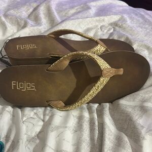 Flojos Brown and Gold Sandals with Shimmery Straps